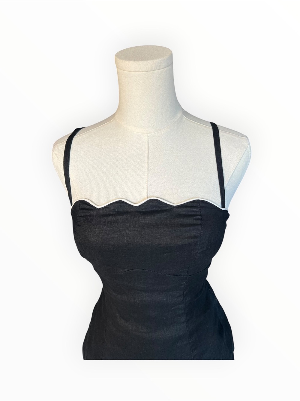 Ancora Yavira Black Linen Scallop Peplum Top S